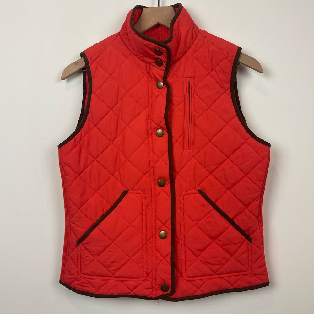 Lauren Ralph Lauren Quilted  Vibrant Orange Jacket with Brown Corduroy Accents - Picture 6 of 7